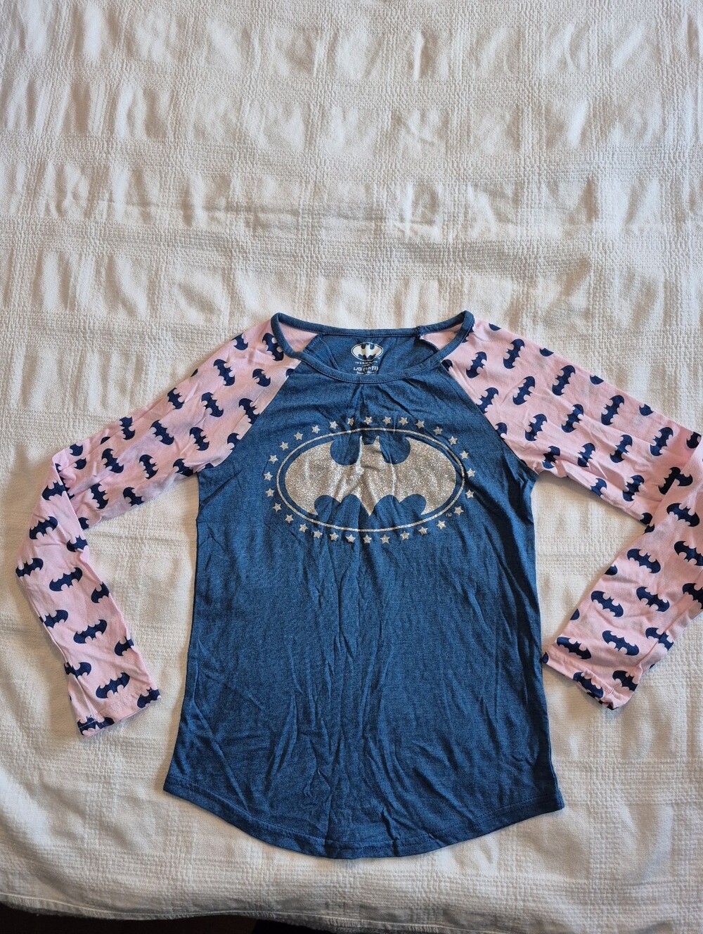 DC Comics Batman girls Large 10/12 pink and blue long sleeve shirt VGUC